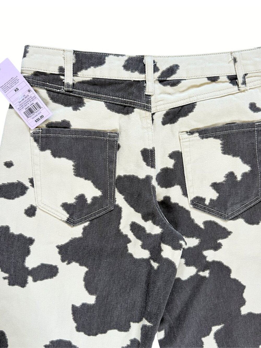 Cow Print Brown & Cream Women’s Trendy Western Denim High Rise Wide Leg Size XS - Picture 7 of 10